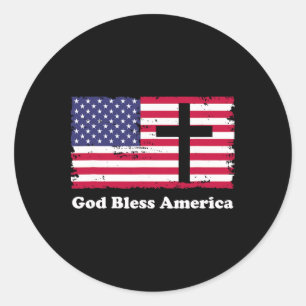 Gott segne Amerika Patriotenflagge mit Kreuz Runder Aufkleber