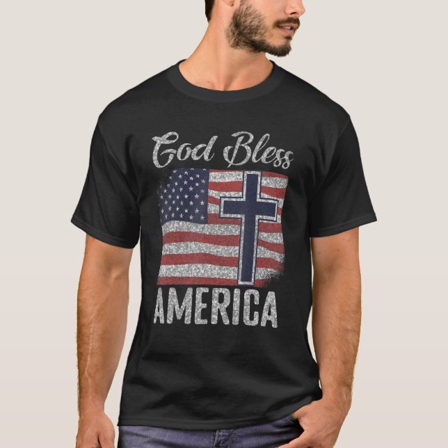 Gott segne Amerika Patriotische Flagge der USA T-Shirt (Vorderseite)