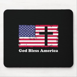 Gott segne Amerika Patriotische Flagge mit Kreuz Mousepad