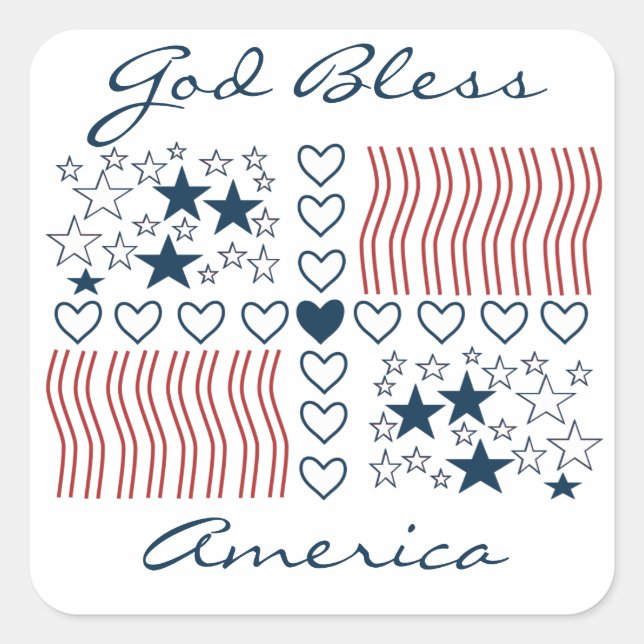 Gott segne Amerika Patriotische Stars Streifen Her Quadratischer Aufkleber (Vorderseite)