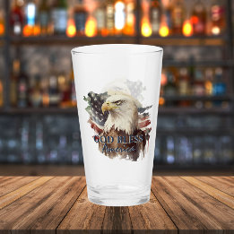 Gott segne Amerika Patriotischer Adler Aquarell Glas