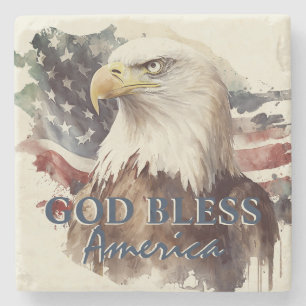 Gott segne Amerika Patriotischer Adler Aquarell Steinuntersetzer