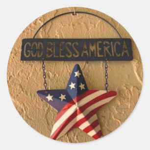 Gott segne Amerika Patriotischer Stern Metallschil Runder Aufkleber