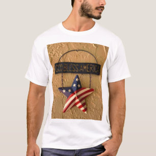 Gott segne Amerika Patriotischer Stern Metallschil T-Shirt