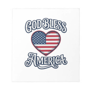 Gott segne Amerika Patriotisches Herz-Shirt-Design Notizblock