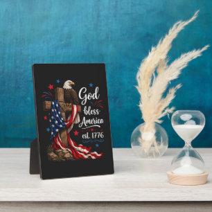 Gott segne Amerika Patriotisches Kreuz Fotoplatte