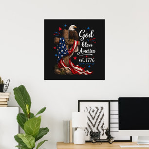 Gott segne Amerika Patriotisches Kreuz Poster