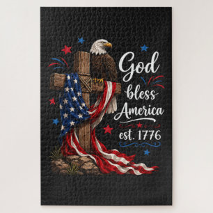 Gott segne Amerika Patriotisches Kreuz Puzzle