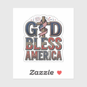 Gott segne Amerika Patriotisches Kreuz Vintage-Shi Aufkleber