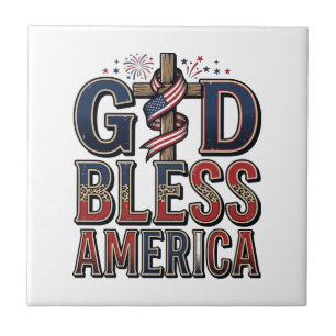 Gott segne Amerika Patriotisches Kreuz Vintage-Shi Fliese