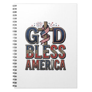 Gott segne Amerika Patriotisches Kreuz Vintage-Shi Notizblock