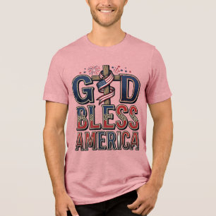 Gott segne Amerika Patriotisches Kreuz Vintage-Shi Tri-Blend Shirt