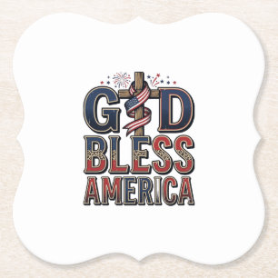 Gott segne Amerika Patriotisches Kreuz Vintage-Shi Untersetzer