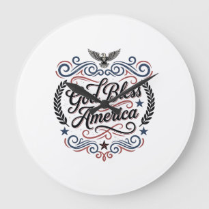 Gott segne Amerika Patriotisches Vintage-Adler-T-S Große Wanduhr