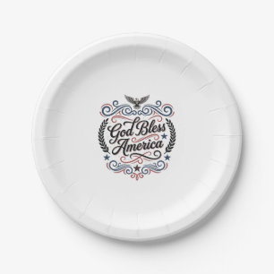 Gott segne Amerika Patriotisches Vintage-Adler-T-S Pappteller