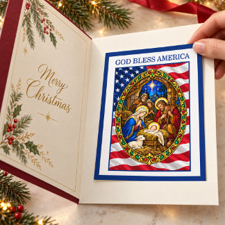 Gott segne Amerika Patriotisches Weihnachts-Krippe Feiertagspostkarte