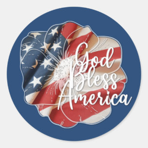 Gott segne Amerika Red White Blue Flag Gift Tags Runder Aufkleber