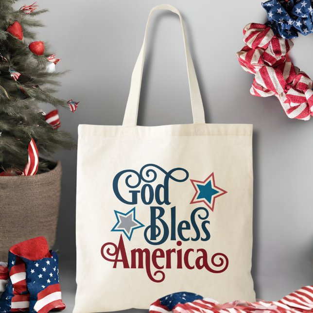Gott segne Amerika Rot Weiß und Blau Patriotisch Tragetasche (God Bless America Red White and Blue Patriotic Tote Bag)
