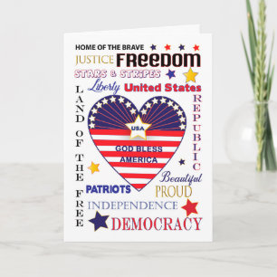 Gott segne Amerika-Typografie-Herzflaggenkarte Karte