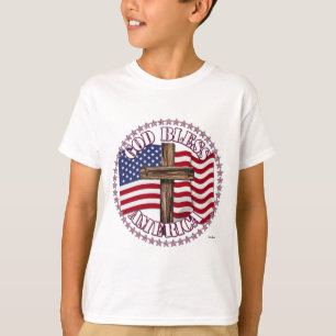 Gott segne Amerika und Kreuz mit USA-Flagge 50 Ste T-Shirt