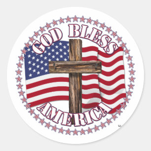 Gott segne Amerika und kreuzen mit US-Flagge 50 St Runder Aufkleber