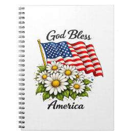 Gott segne Amerika USA-Flagge und Gänseblümchen Bl Notizblock