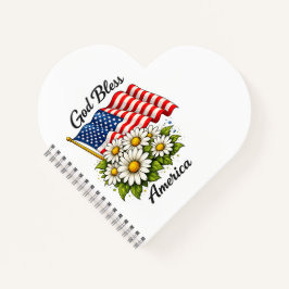 Gott segne Amerika USA-Flagge und Gänseblümchen Bl Notizbuch