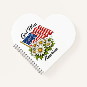 Gott segne Amerika USA-Flagge und Gänseblümchen Bl Notizbuch