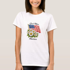 Gott segne Amerika USA-Flagge und Gänseblümchen Bl T-Shirt