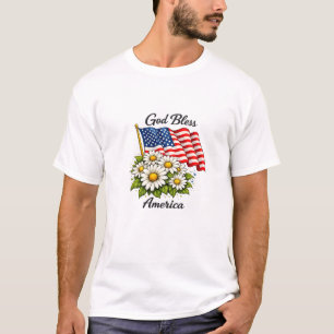 Gott segne Amerika USA-Flagge und Gänseblümchen Bl T-Shirt