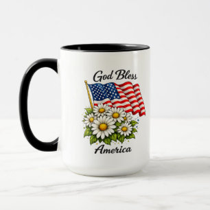 Gott segne Amerika USA-Flagge und Gänseblümchen Bl Tasse