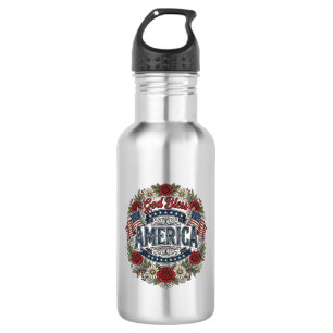 Gott segne Amerika Vintage Patriotisch Floral Edelstahlflasche