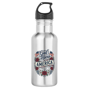 Gott segne Amerika Vintage Patriotisch Floral Edelstahlflasche