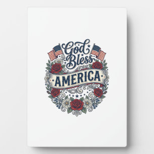 Gott segne Amerika Vintage Patriotisch Floral Fotoplatte