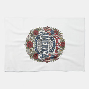 Gott segne Amerika Vintage Patriotisch Floral Geschirrtuch