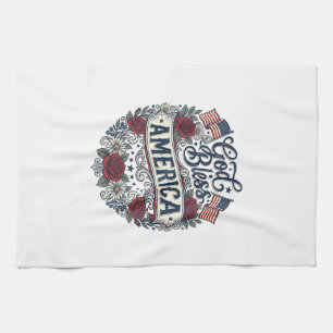 Gott segne Amerika Vintage Patriotisch Floral Geschirrtuch