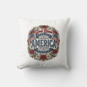 Gott segne Amerika Vintage Patriotisch Floral Kissen