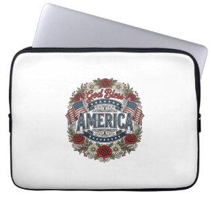 Gott segne Amerika Vintage Patriotisch Floral Laptopschutzhülle