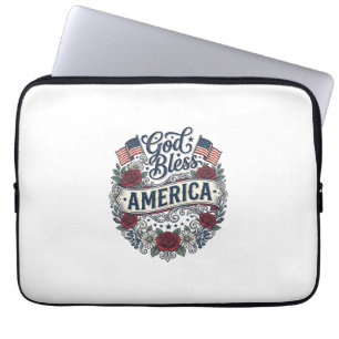 Gott segne Amerika Vintage Patriotisch Floral Laptopschutzhülle