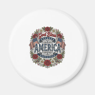 Gott segne Amerika Vintage Patriotisch Floral Magnet