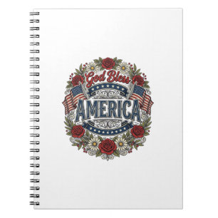 Gott segne Amerika Vintage Patriotisch Floral Notizblock