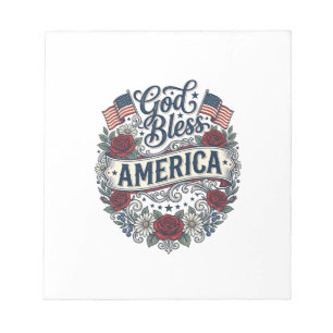 Gott segne Amerika Vintage Patriotisch Floral Notizblock