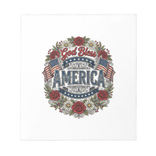 Gott segne Amerika Vintage Patriotisch Floral Notizblock