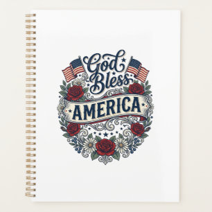 Gott segne Amerika Vintage Patriotisch Floral Planer