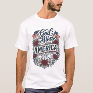 Gott segne Amerika Vintage Patriotisch Floral T-Shirt