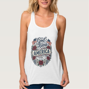 Gott segne Amerika Vintage Patriotisch Floral Tank Top