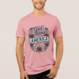 Gott segne Amerika Vintage Patriotisch Floral Tri-Blend Shirt