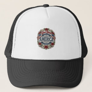 Gott segne Amerika Vintage Patriotisch Floral Truckerkappe