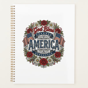 Gott segne Amerika Vintage Patriotische Blumen Planer