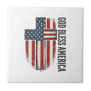 Gott segne Amerika Vintage Patriotisches Kreuz Des Fliese